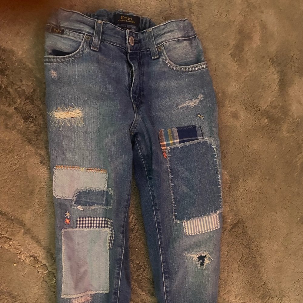 Girls patched Ralph Lauren jeans size 8 adjustable waist